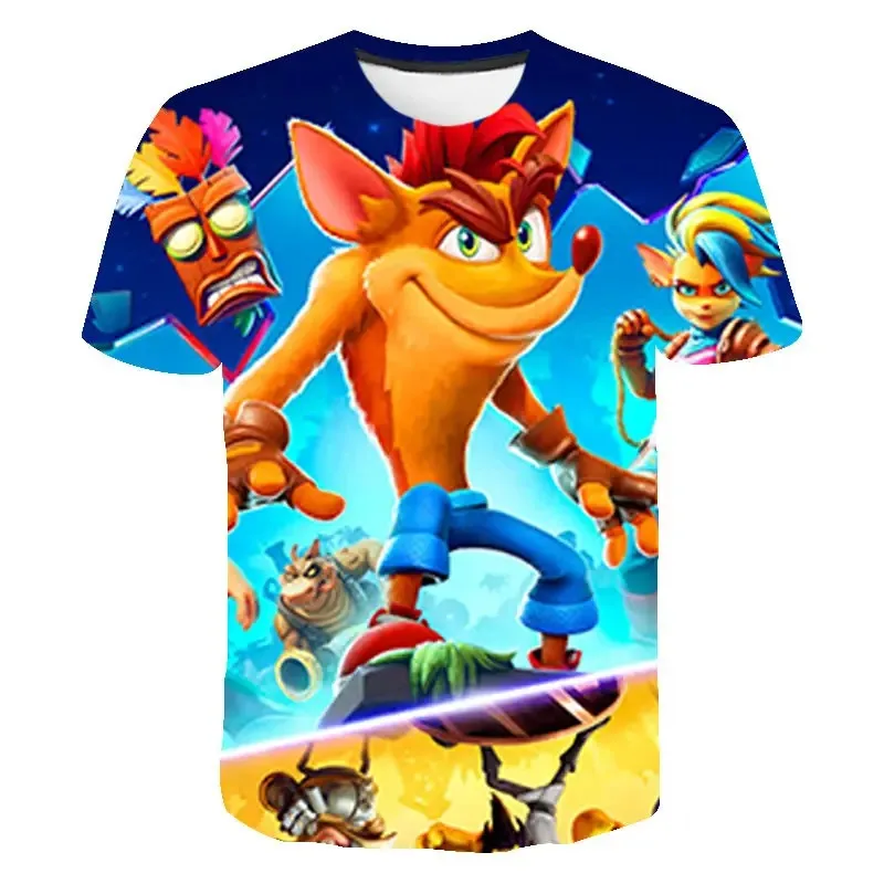2024 Summer Crash Bandicoot 3D tlačené tričko Japonské neformálne kreslené kreslené tričko Tričko s krátkym rukávom