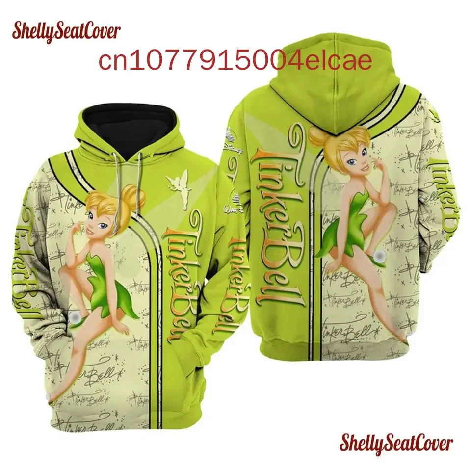 2024 Summer New Disney Tinker Bell Hoodie 3D Tlatená ulica Fashion Y2K Men's and Women's Jacket Hoodie