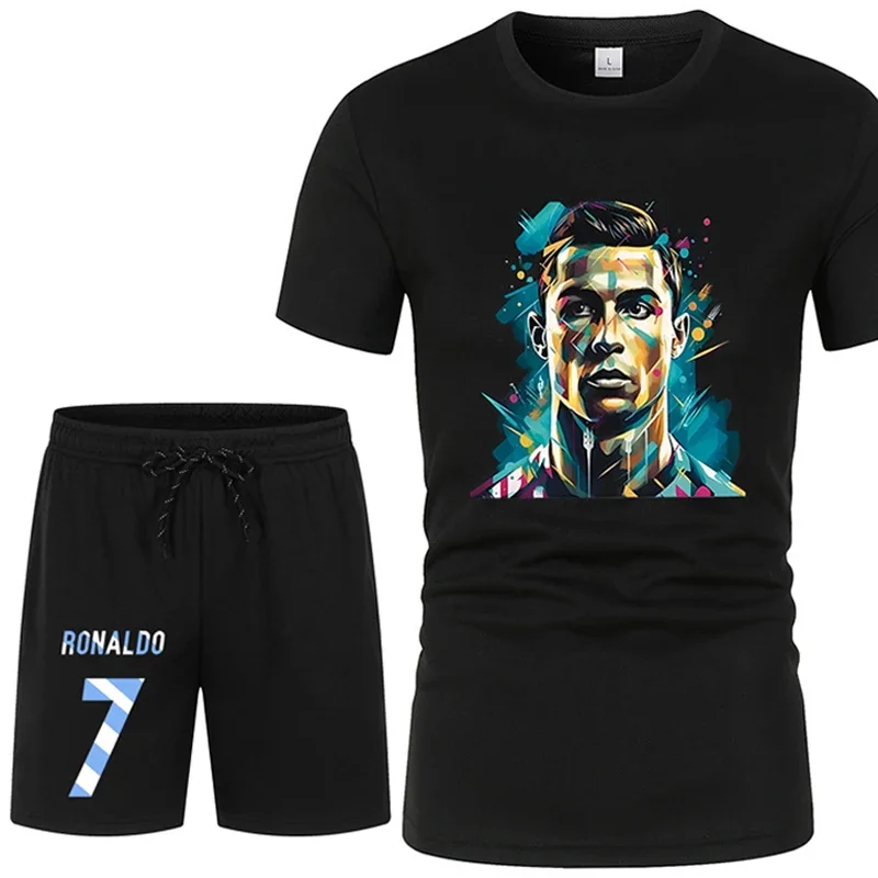 2024 Summer Nová futbalová hviezda Cristiano Ronaldo Tlačené pánske športové súpravy Priedušné módne krátke rukávy Two -Petght Set