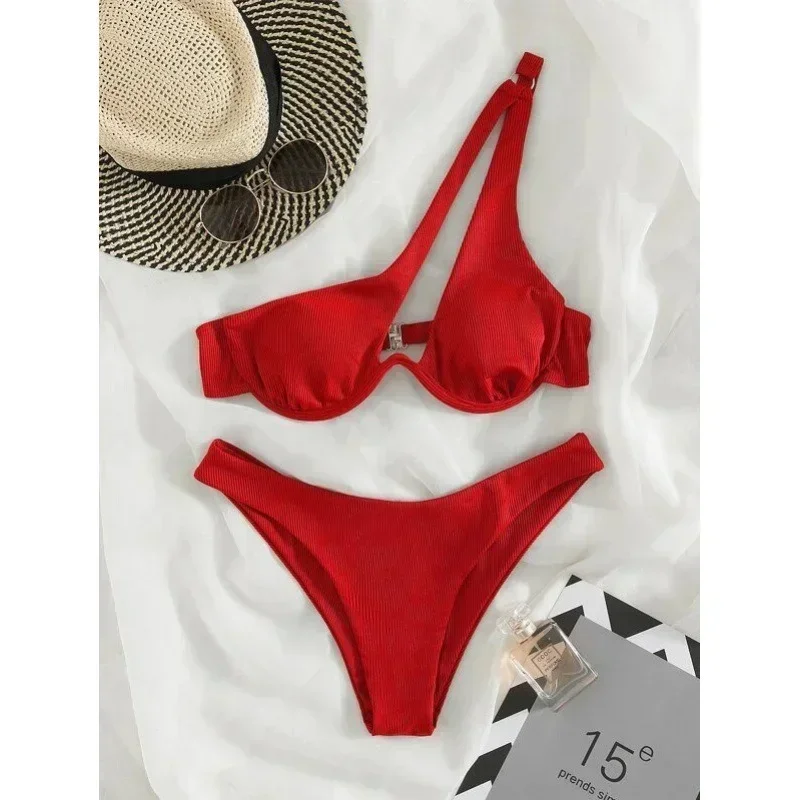 2024 Summer Nový dvojdielny jednokrokový push Up Beach Bikini Sexy Sling Solid Color Beach Bikini