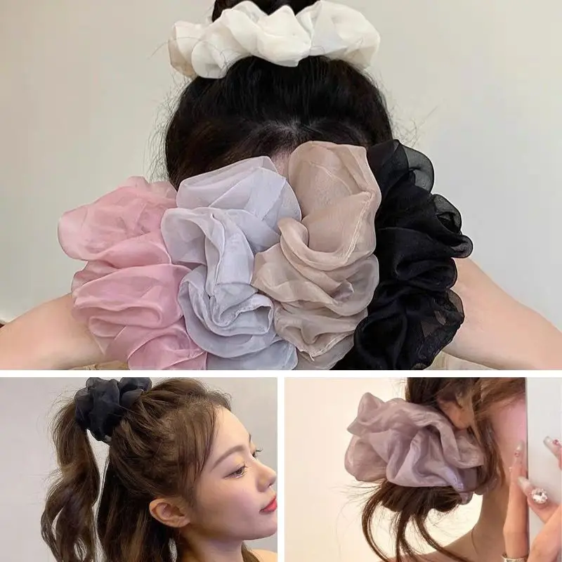 2024 Summer Organza Scrunchies Nadmerné dievčatá Sladké elastické vlasové pásy Lady Hair Accessories šifónové držiaky cop