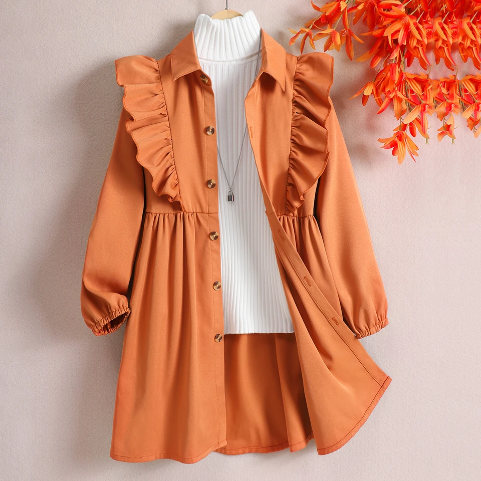 2024 Teen Girl oblečenie dlhé rukávové šaty Spring a jesenné hradby Girls Girls Coat Fashion Children Detes 8 9 10 11 12 rokov starý
