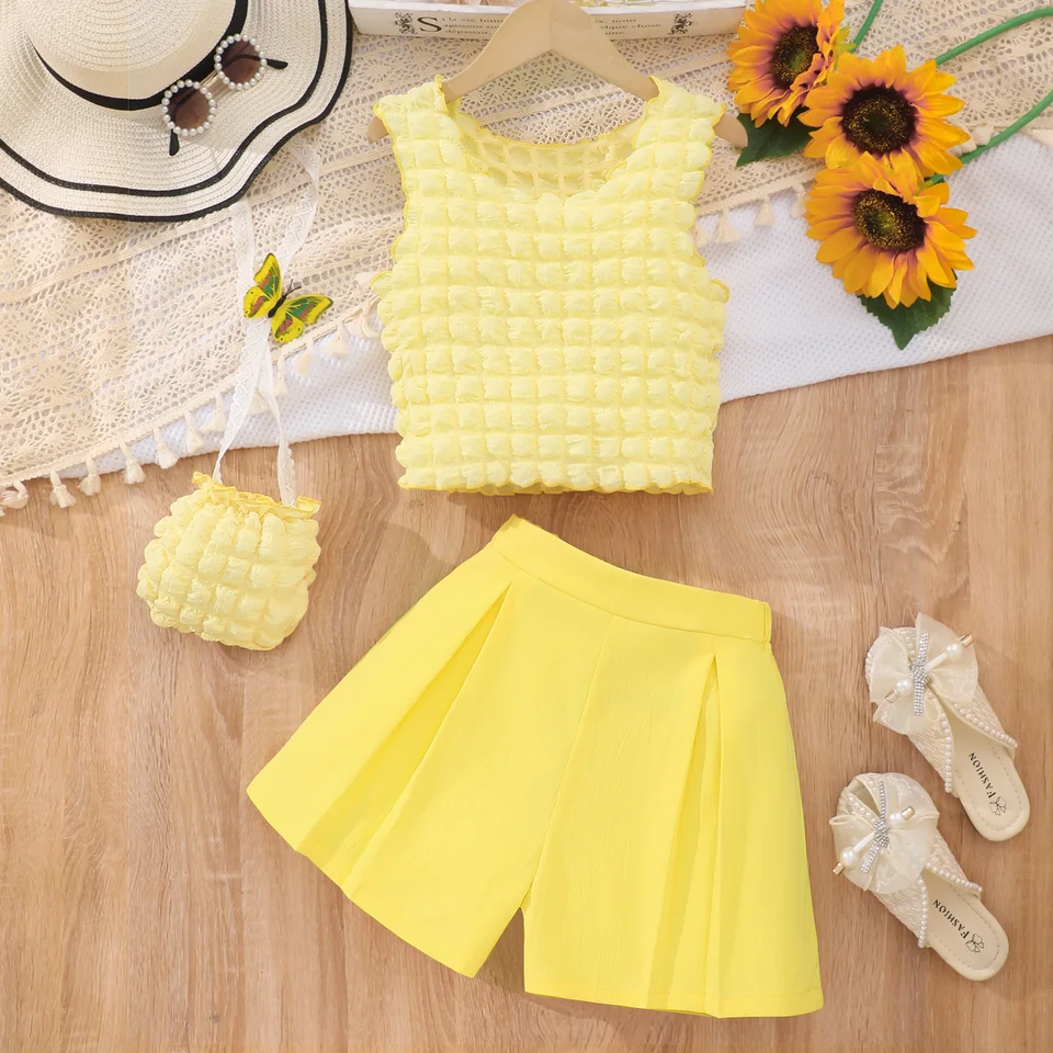 2024 Teen Girls Clothing Set 3 PCS Sada letných rukávov bez rukávkov bublinky Dievčatá Dievčatá Dievča