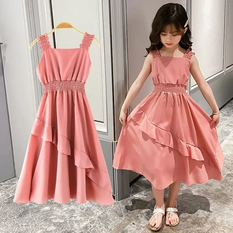 2024 Teenager Summer Kids Girls Founce šifónové šaty Formal Princess Children Strike 4 5 6 7 8 10 11 12 13 Roky
