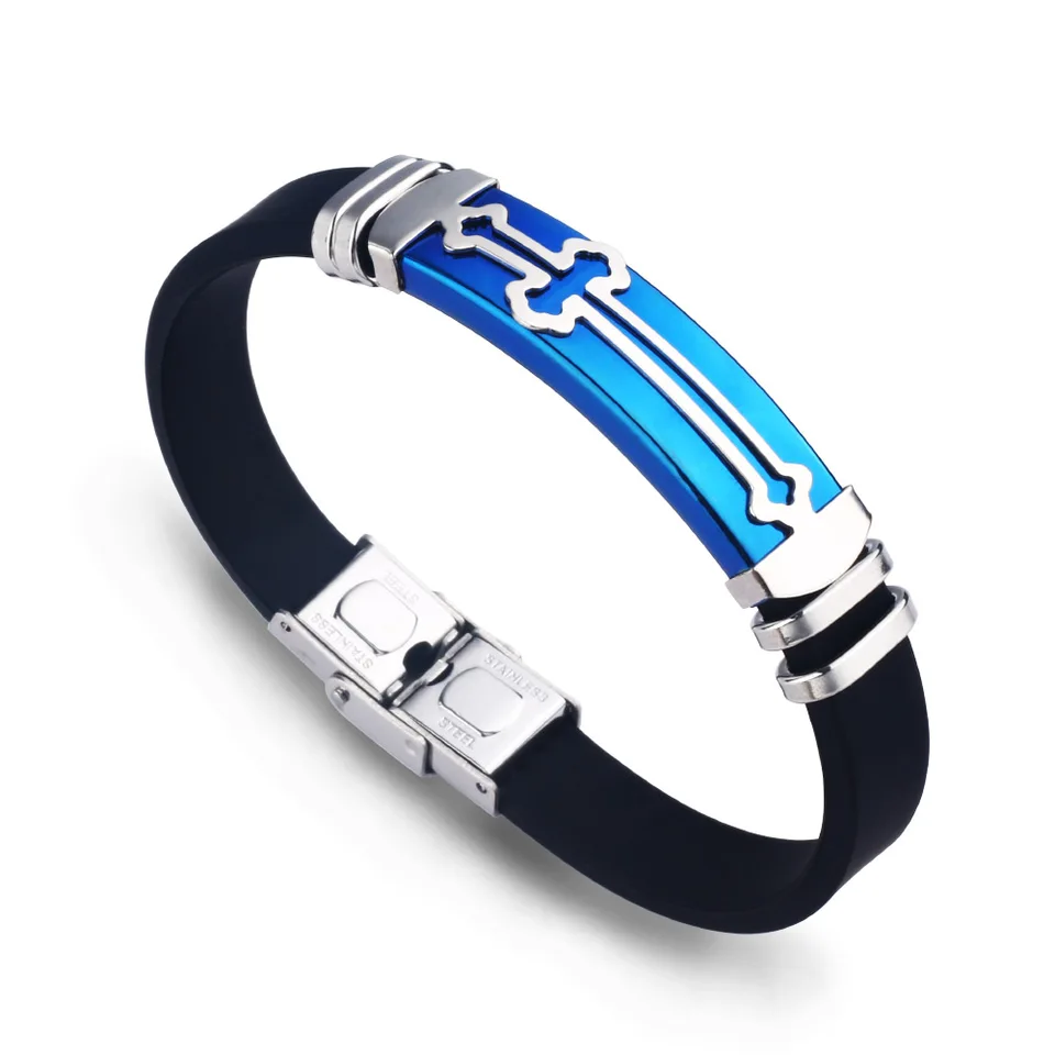 2024 Trend šperky Klasická z nehrdzavejúcej ocele Silikónové náramky Cuffs Cross Titanium Oceľový náramok Pánske doplnky Darček