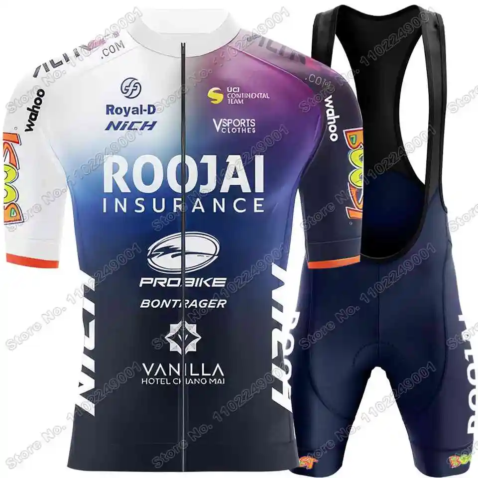 2024 Tím RooJai Insurance Cycling Jersey Set letný cyklistický odev s krátkym rukávom Men Road Bike Tirls Suit Bicycle Brib Shorts