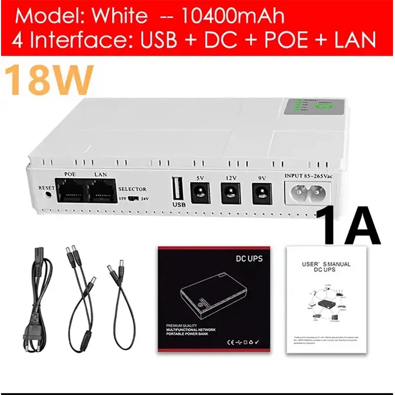 2024 UPS Batéria zálohovanie 10400MAH 5V 9V 12V 2A 15V 24V 1A Výstup Neinterruptateľný napájací zdroj 85-265V UPS Batéria Zálohovanie EÚ EU PLUG EU
