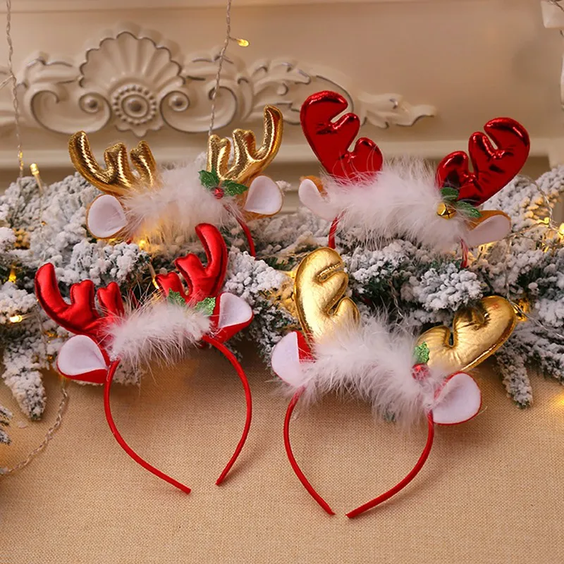 2024 vianočná čelenka Santa Tree Elk Antlers Hairhoop Kid Dospelá Headar Clewar Reindeer Elf Elf Ears vianočné párty dekorácie Prop