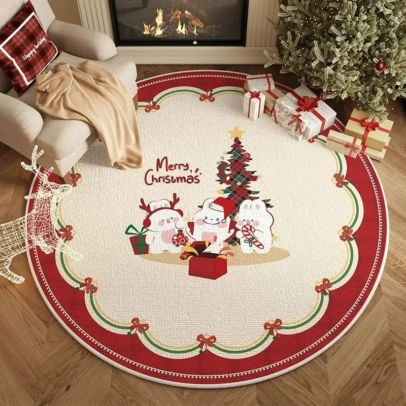 2024 Vianočný koberec Nový rok darček Santa Snowman Tree Decorácie okrúhle koberce Obýva