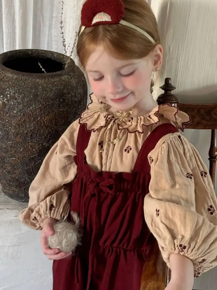 2024 Vintage dievčatá košeľa dlhé rukávy módne elegantné dievčatá košeľa kvetinové deti