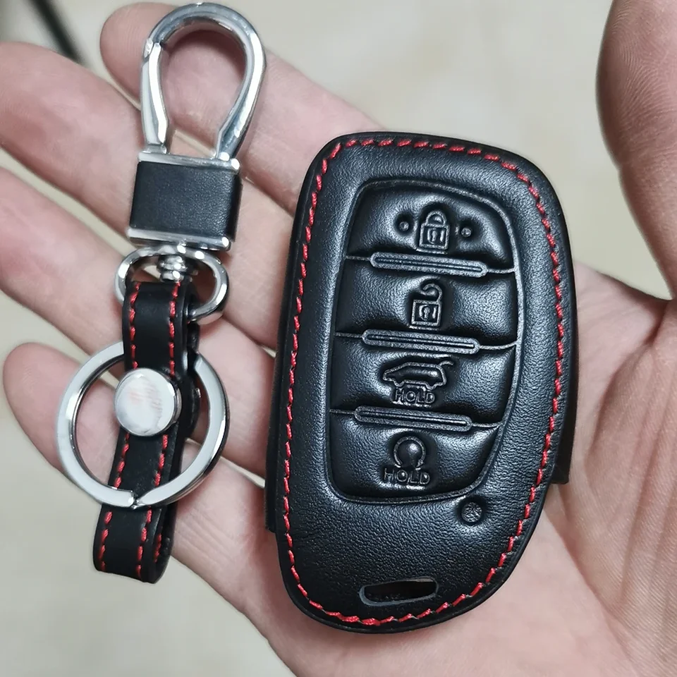 2024 Vysoko kvalitné puzdro na kľúče z koženého automobilu pre Hyundai Elantra i10 i20 i30 HB20 IX25 IX35 IX45 Santa Fe New Verna 4 Button