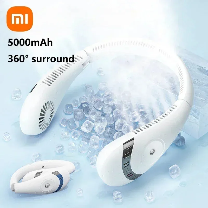 2024 Xiaomi Prenosný krk ventilátor prívesok Skladacie letné chladenie vzduchu 5000 mAh USB nabíjanie Bládeový tichý krk ventilátor