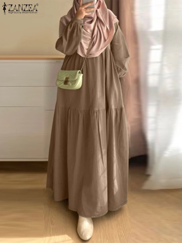 2024 Zanzea Vintage Jeseň Príležitostné voľné moslimské moslimské slnečné okuliare Feme Party MaroCain Dámske s dlhým rukávom masívne šaty Islamské oblečenie