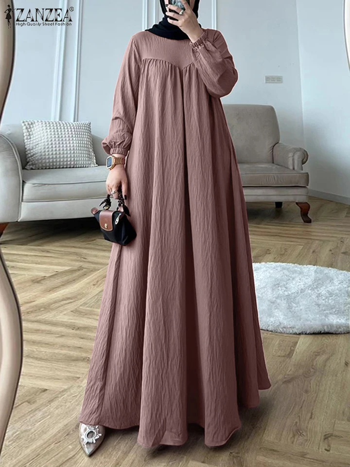 2024 Zanzea Ženy jesenné šaty Vintage Solim Moslim maxi šaty Príležitostné dlhé rukávy voľné abaya hidžáb islamské slnečné šaty