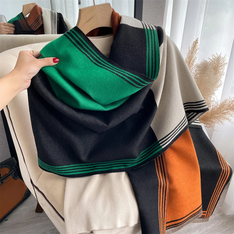 2024 Zimná teplá kašmítka pre ženy pre ženy luxusná tlač Pashmina Shawl Wrap Brckerchief Žena Bufanda Echarpe Design Headband