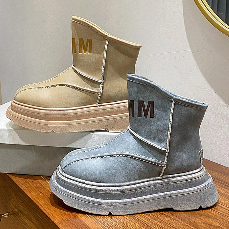 2024 Zimné snehové topánky pre ženy jednoduchosť Čierny khaki kožušina Suede Woolen Fleece Warm Pohodlné dámske topánky ženské členkové topánky