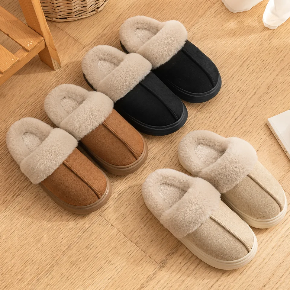 2024 Zimné teplé ploché kožušinové papuče Ženy Faux semiš Fluffy Flury Home Slides Žen