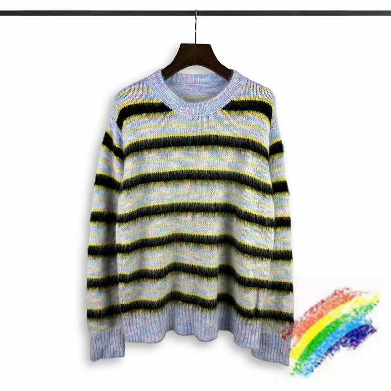 2024FW MOHAIR STRIPE KLIT SVELL MEN Ženy Unisex nadmerne mikiny