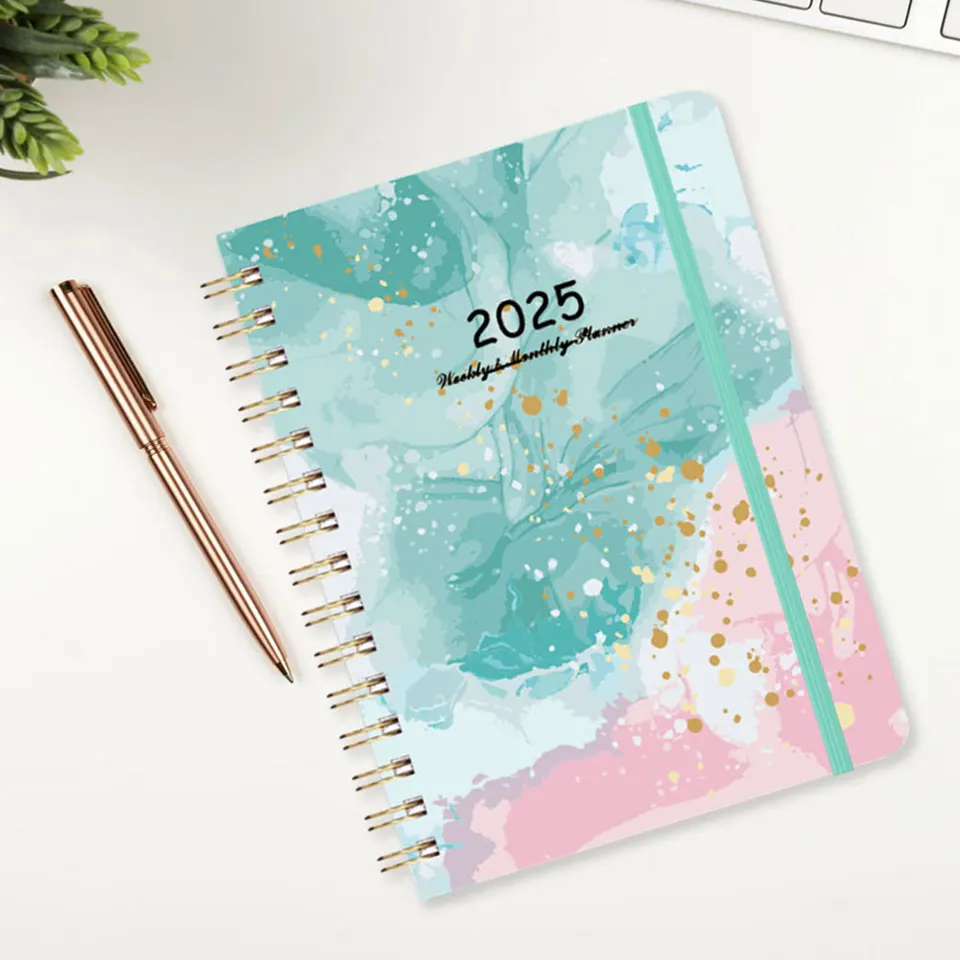 2025 A5 Notebook Špirála viazaných Denník Plánovač s mesačnými plánovačmi kalendára pre kancelársku školu