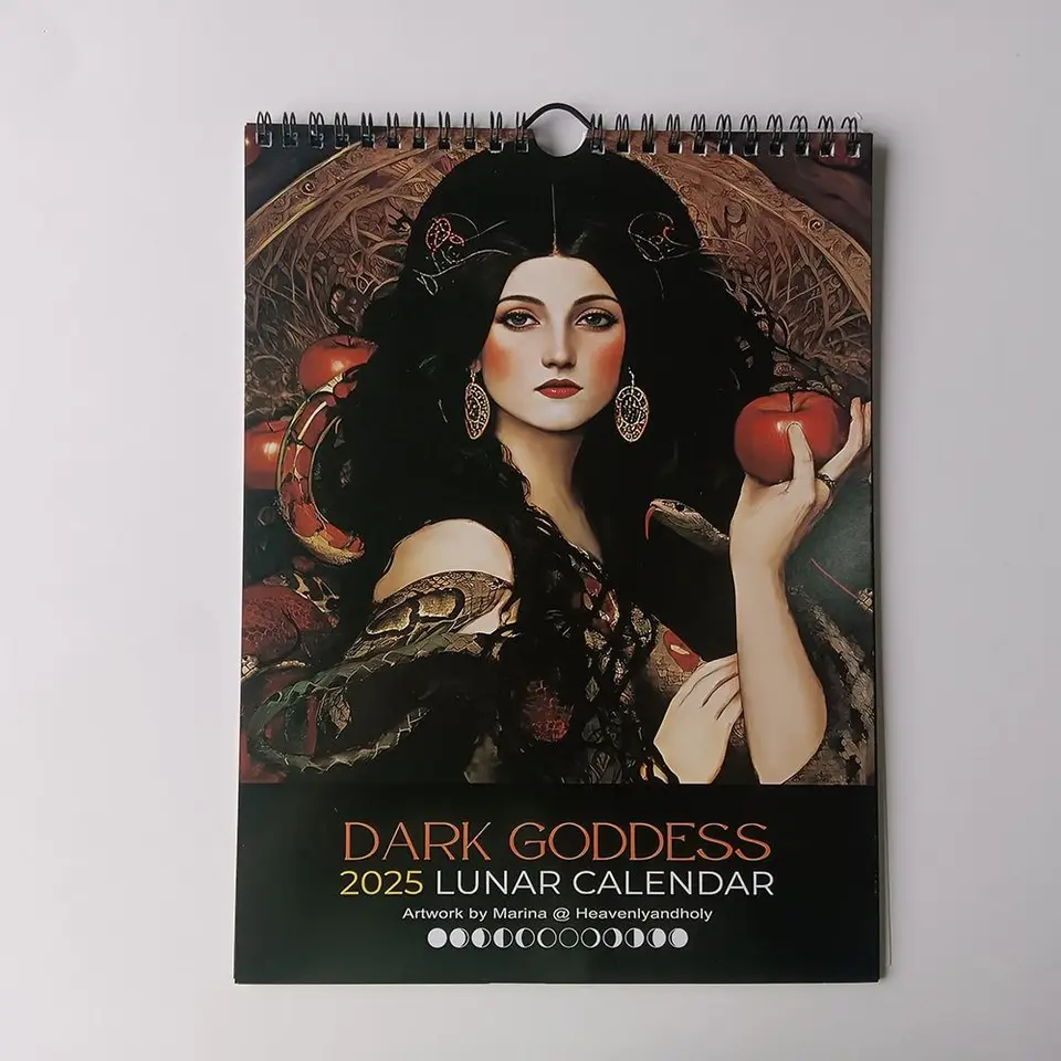 2025 Dark Goddess Worrior Goddess Lunar Calendar Denný týždenný mesačný plánovač kreatívny nástenný kalendár vtipný pracovný kalendár darček