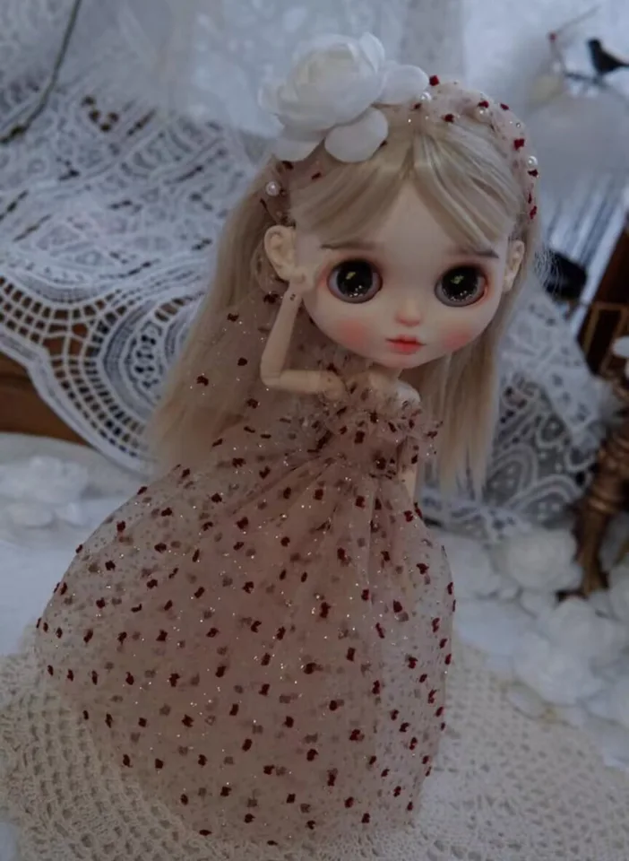 2025 DEATNÉ Blythe Landoudou Dress/Floral Bead Bead čelenka (vhodné pre Azone, Pullip, OB222426, LICCA)