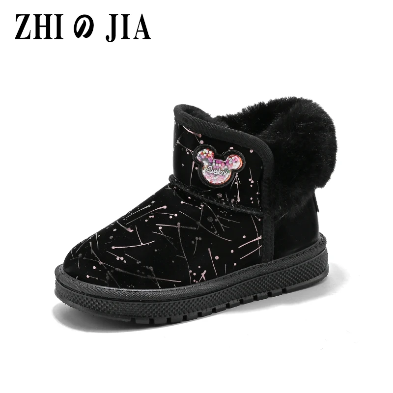 2025 Detské dievčatá Zimné snehové topánky Dieťa batoľa topánky Kids členok topánky dievčaťa plyš Plup Plu Shoe Windproof Winter Dúh