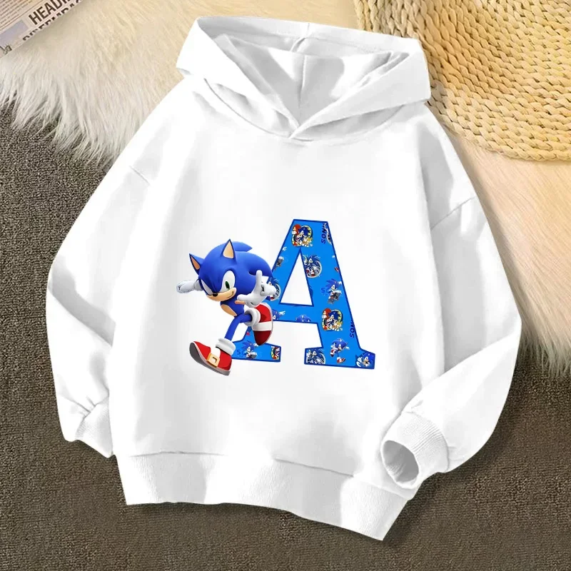 2025 Detský anime Sonic 26 Letter Printed Detské jesenné a zimné teplé mikiny Šport pre chlapcov a dievčatá vo veku 3-13 rokov