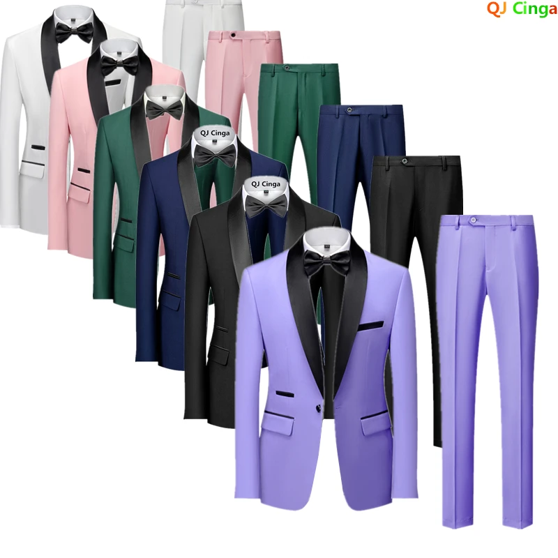 2025 Dvojdielna súprava nových čiernych mužov (bunda+nohavice) Business Wedding Terno Masculino White Fashion Slim Fit kostým Homme 5xl