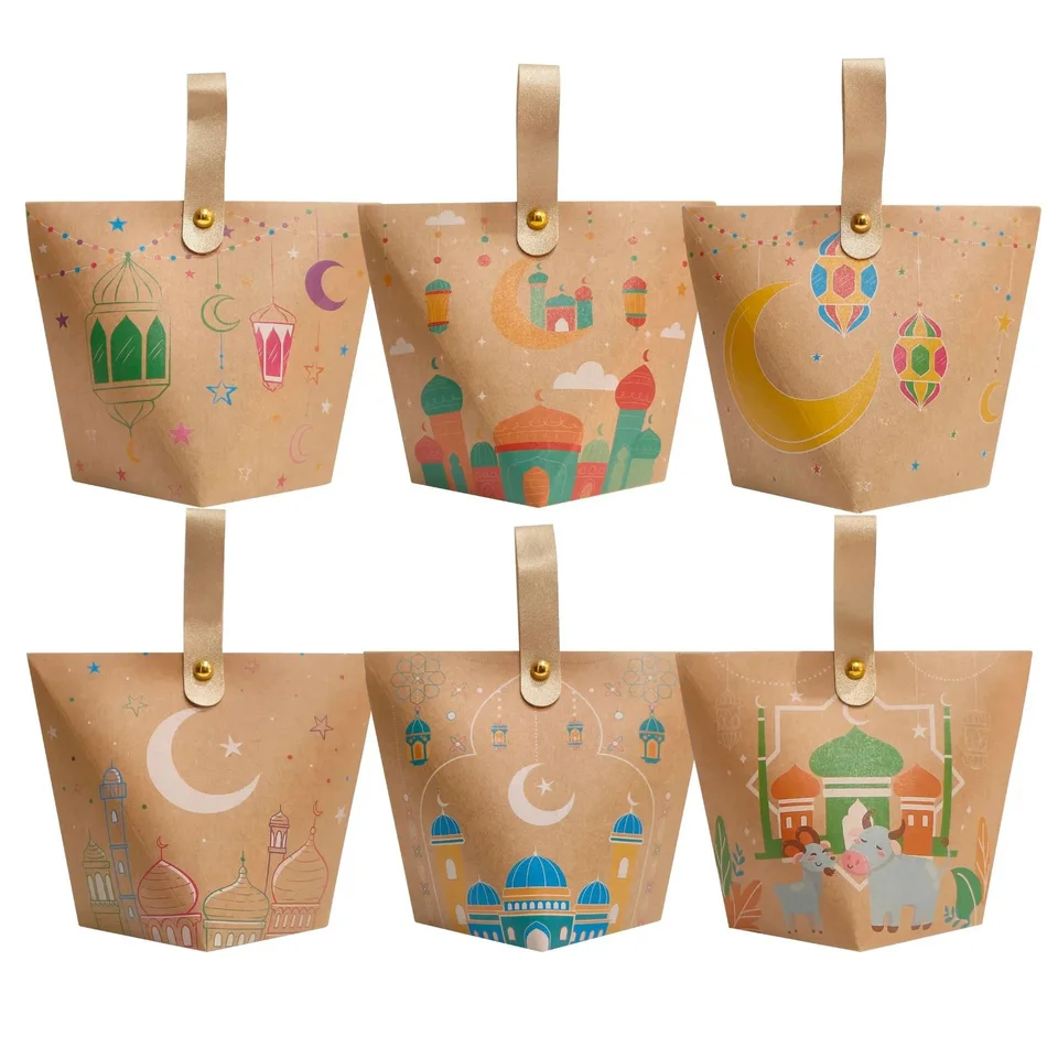 2025 Eid Mubarak Kraft Paper Bag Balenie Darčeková skrinka Moslimská kabelka Ramadan Kareem Eid Al Adha Moon Eid Mubarak Party Decor Decor