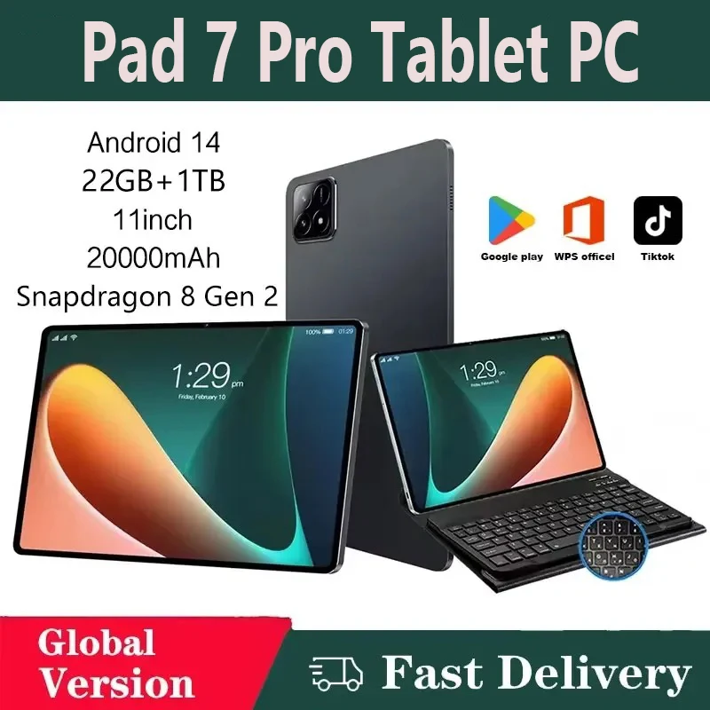 2025 Globálna verzia Pad 7 Pro Originálny Android 14 11 palcov tablety 16 GB+1TB 20000MAH Bluetooth WiFi 5G Dual SIM HD 4K Tablet PC