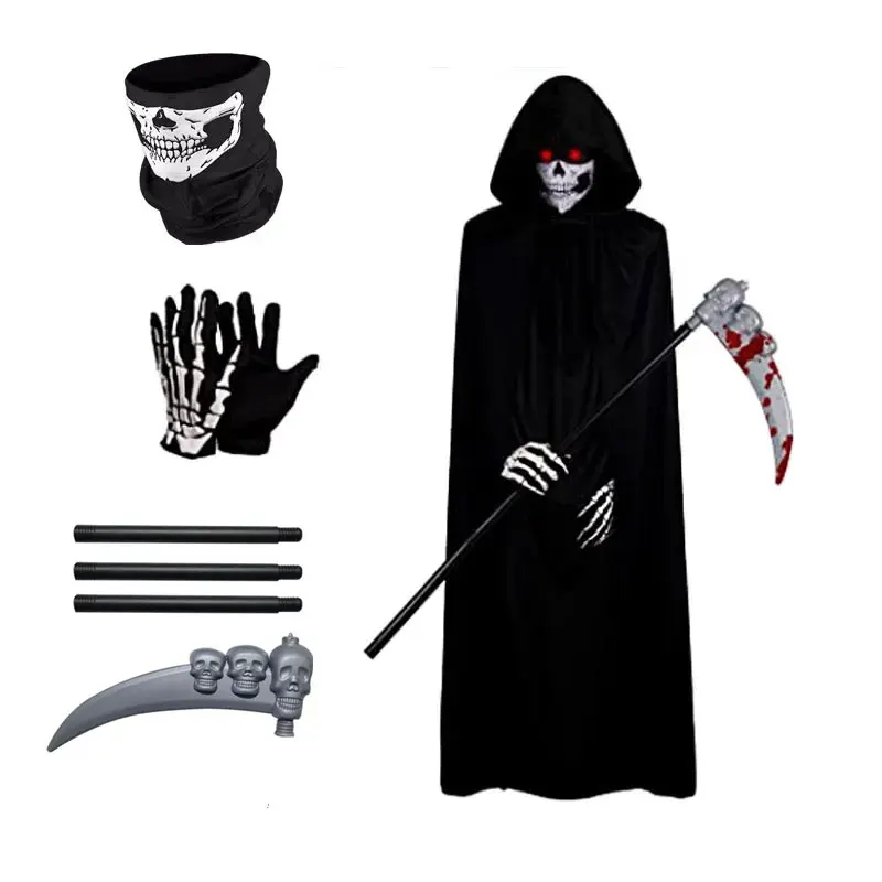 2025 Halloween Party Rola Hranie detí Dospelá smrť Dospelá smrť Čierny plášť Halloween lebka guľôčkového kostýmu