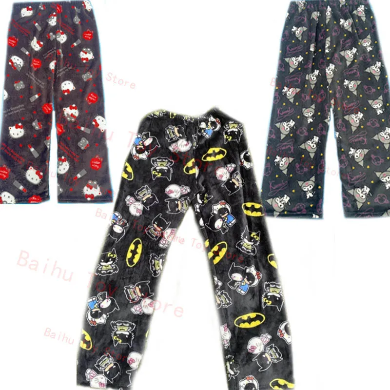 2025 Hello Kitty Batman Pajama Pants Pants Sanrio Y2K Jeseň Flanel Príležitostné domáce pyžamy Jeseň zimné módne nohavice pre ženy darček