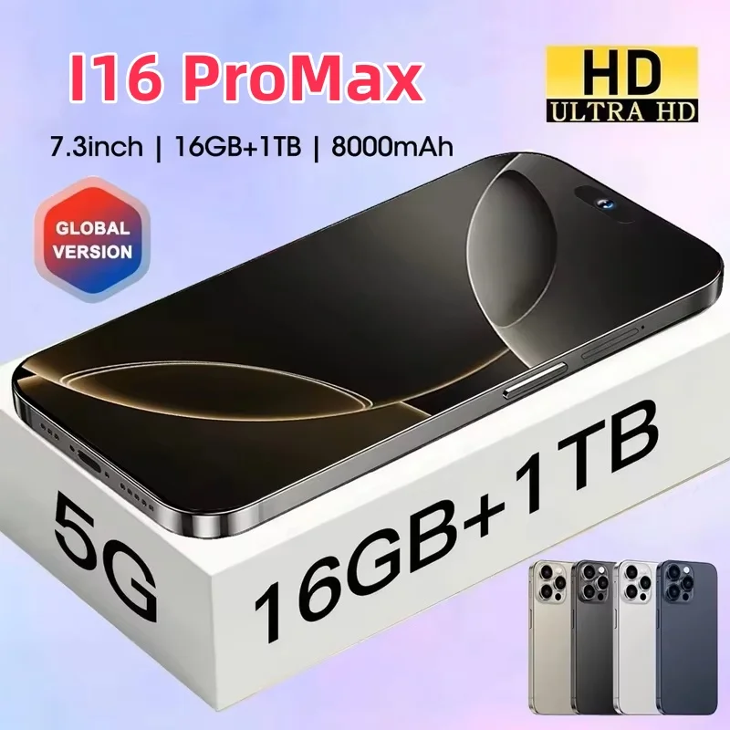 2025 Horúci originál pre značku Smartphone 7,3 palca Nový I16 Promax Full Screel 4G 5G Mobilný telefón 8000 mAh mobilný telefón Globálna verzia
