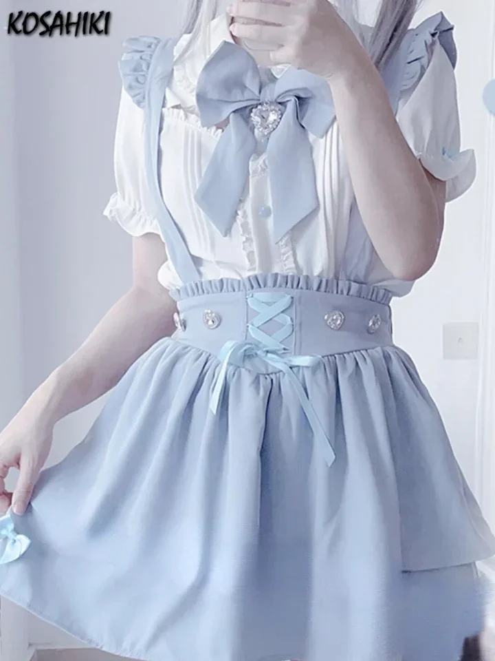 2025 japonská rozprávka blúzka sladké príležitostné príležitostné zápasy y2k estetické blusy roztomilé kawaii otáčajte košele goliere Ženy leto