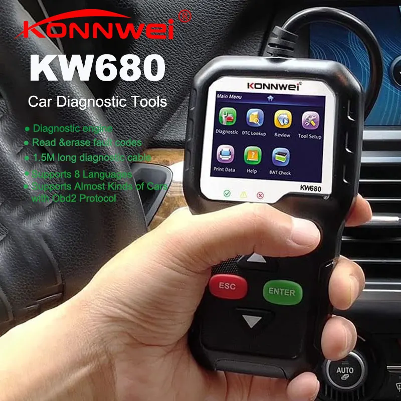 2025 Konnwei KW680 OBD2 Diagnostický nástroj CODE CODER Čítačka Kontrola skenovania motora SKENER SKENER OBD II pre autá po roku 1996