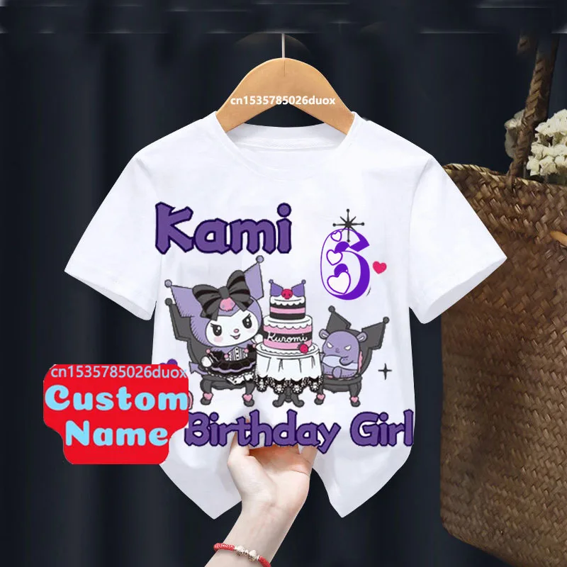 2025 leto New Kid 3 4 5 6 7 8 9 Kuromi narodeninové dievča leto Tričko s krátkym rukávom Kuromi Prispôsobte meno Kawaii Dievčatá oblečenie
