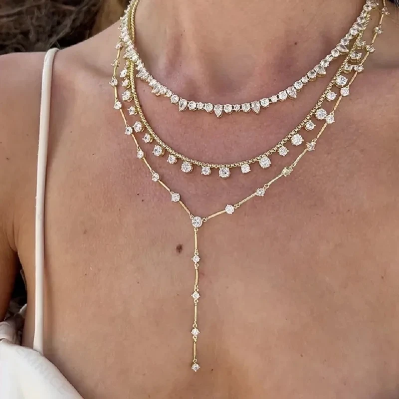 2025 Luxusné okrúhle vodné kvapky Kameň Pendant tenisový reťaz šperky 5A kubické zirkónia bling long y lariat sexy ženy Choker náhrdelník