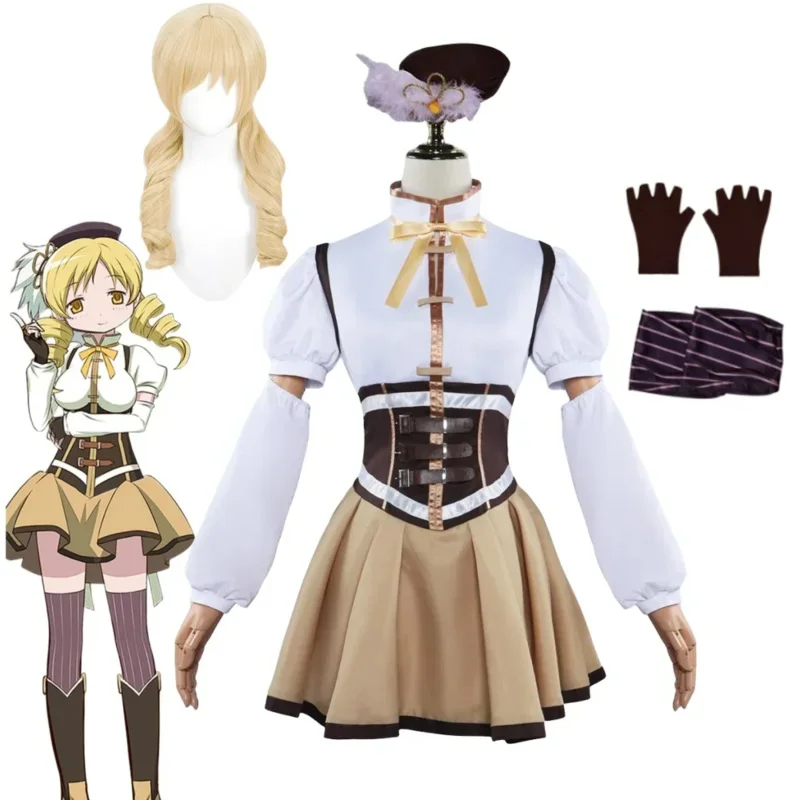 2025 New Puella Magi Madoka Magica Tomoe Mami Cosplay kostým Lolita Dress Hat Parochňa parochňa Halloween Party Outfit AA