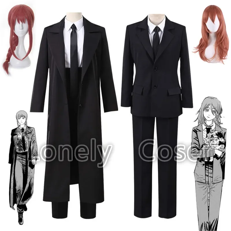 2025 Newanime Chainsaw Man Makima Angel Devil Cosplay kostým parochňou čierny oblek košeľa Pants Coat Halloween Party Rola Play Unif Aa