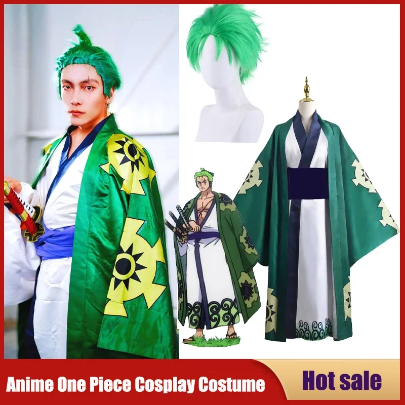 2025 NEWANIME RORONOA ZORO COSPLAY COSTUME Jeden kus kimono rúžky parochňu vianočné hranie rolí vianočného večierku Karneval Trafalgar Law Men AA AA