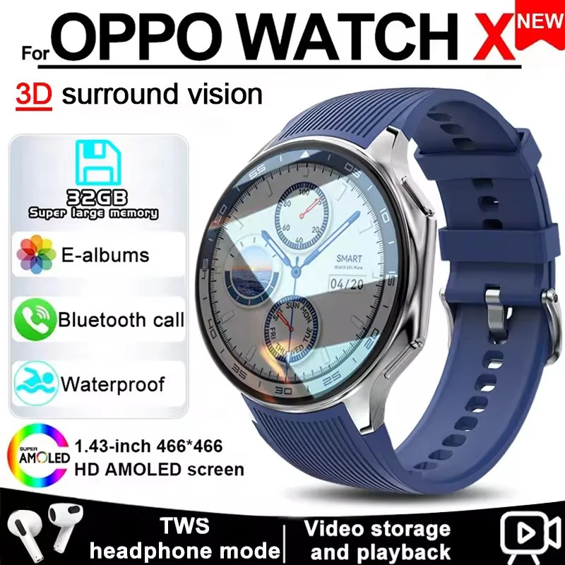 2025 NOVINKA PRE OPPO SLEDOVANIE X SMART WATCH 32G MAMETICKÉ VIDEO VIDEO Bluetooth Call IP68 nepremokavý AMOLED SMARTWATCH pre slúchadlá TWS