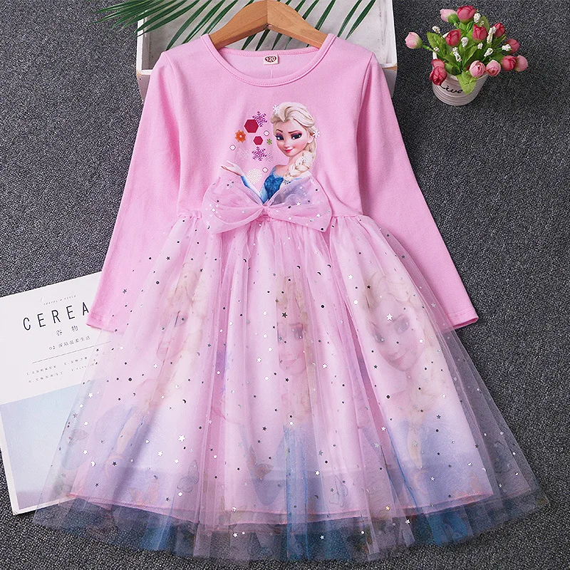 2025 Nová Elsa Princess Dress Dievčatá Dievčatá Šaty jarné jesenné šaty s dlhým rukávom pre detské oblečenie mrazené párty šaty 2-8y