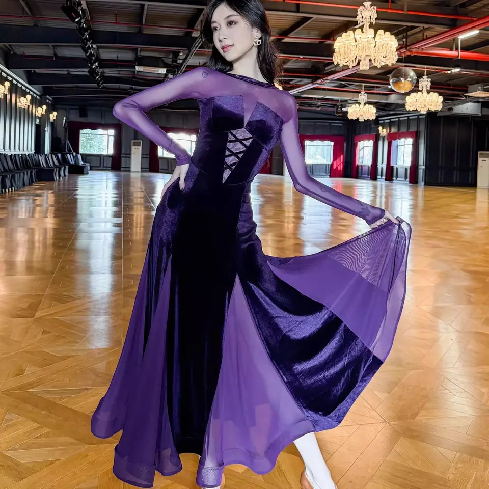 2025 Nová tanečná súťaž Dance Dance Daing Dreys Women Slevet Sexy Waltz Dance Performance oblečenie Fox Trot Dance Šaty BL14625