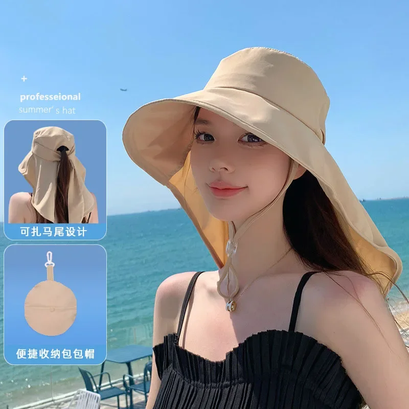 2025 Nová čiapka Summer skladacie vedro klobúky Outdoor Fashion Sunblock Sun Hat Ženy VEĽKÉ EAVE SHAW SHAWNE Rybársky klobúk pre ženy