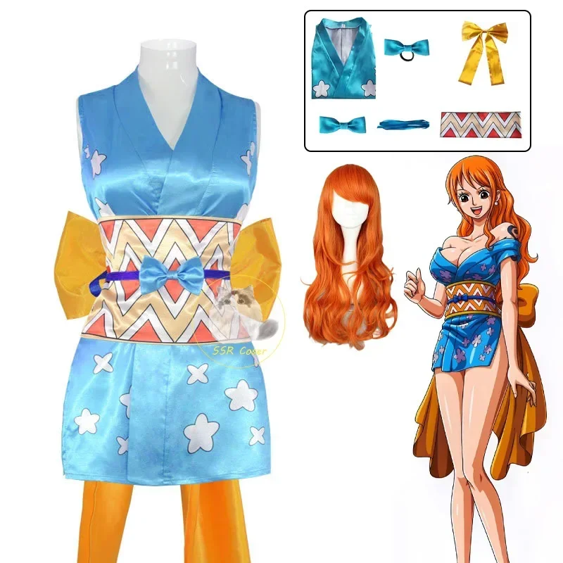 2025 Nové anime yukata wano country cosplay kostým Nami Parochne šaty uniforma žien Dievčatá Kimono pre Halloween Costu aa