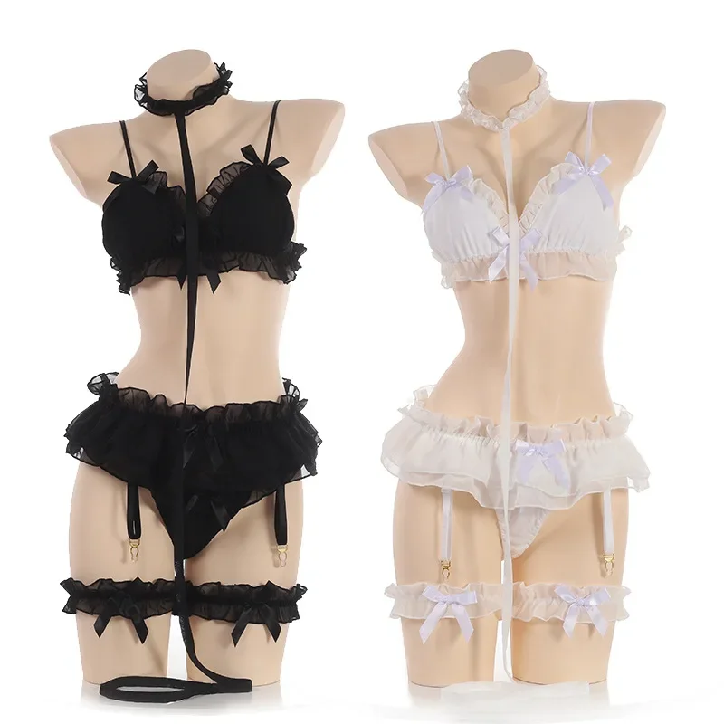 2025 Nové japonské ženy spodná bielizeň Sada BDSM Lace Lace Ruffle Sex Sex Underwear Kawaii kostým podväzok slúžku Transparent exot ABC