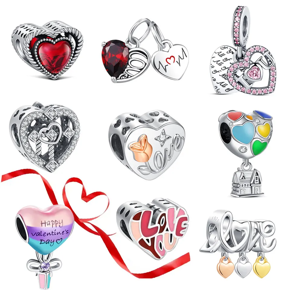 2025 Nové kúzlo Valentínske korálky DIY 925 Sterling Silver Present pre náramky náhrdelné doplnky