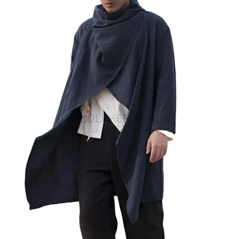 2025 NOVÉ Pánske retro bundy TRENCH NEVYHODNÉ CATNÉ Navy Navy čierne khaki šálový golier nepravidelný plášť s dlhým rukávom LOAK LOAK NOVÉ