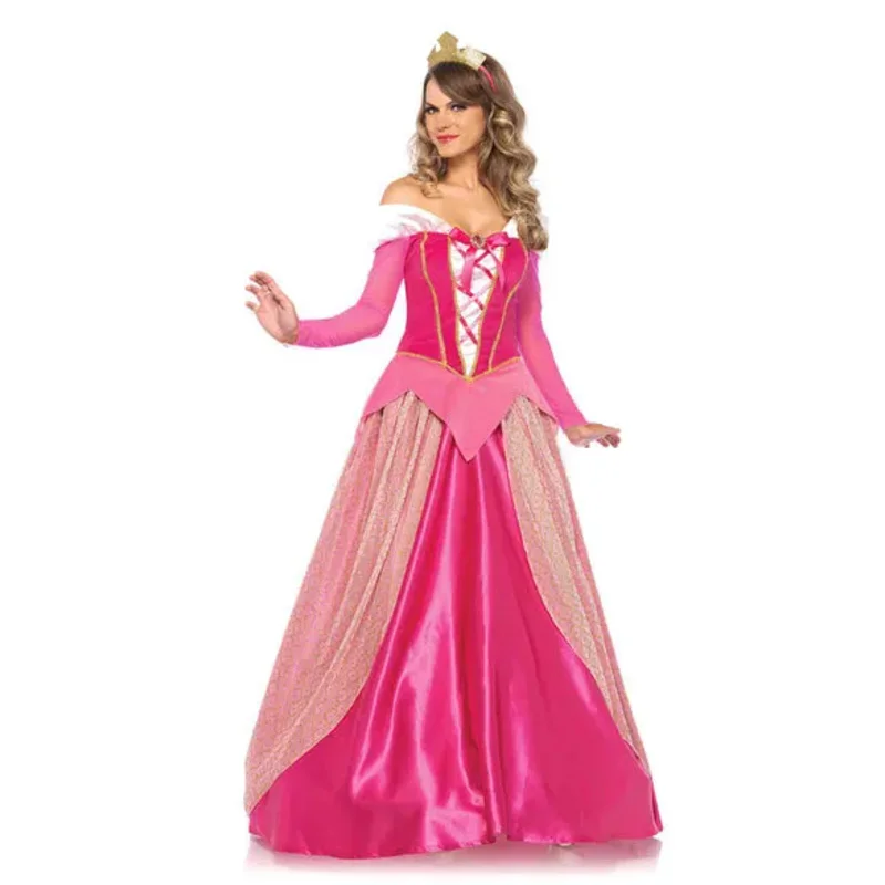 2025 Nové ružové šaty s dlhým rukávom Halloween cosplay spiace spiace krásy princezná Aurora hrá CO ABC