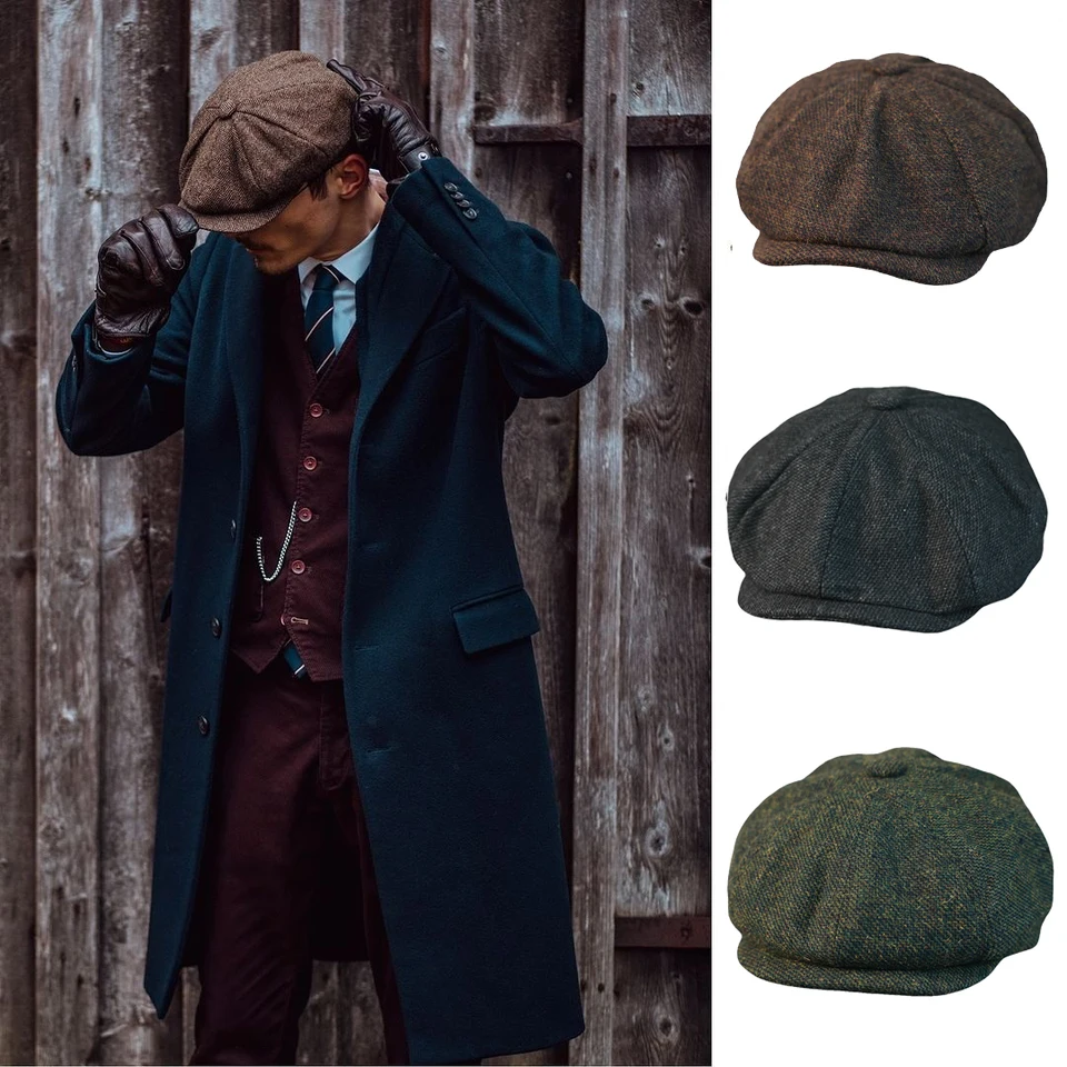 2025 Nové vintage pánske vlnené spravodajstvo čiapka hnedé zelené ženy Men Berets klasické vlnené osemuhoty